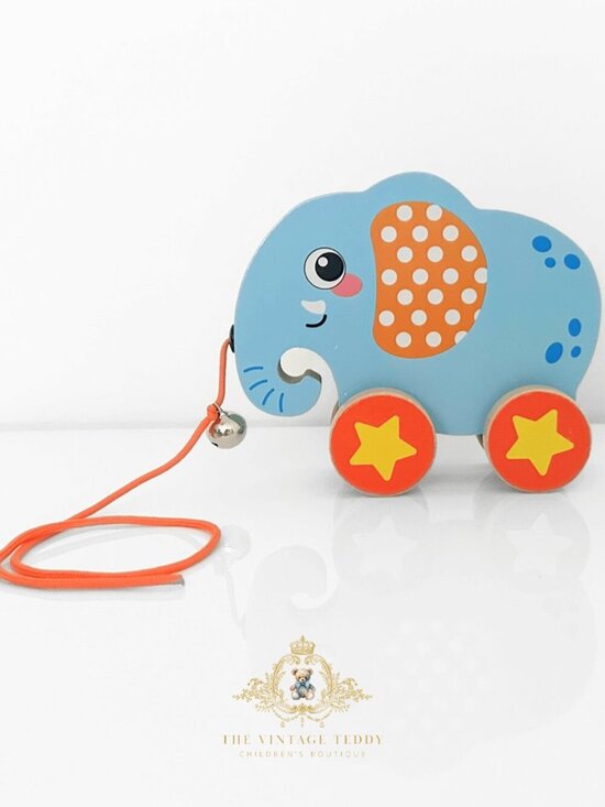 Other - NWT Cute Children's Wooden Hand-Painted Toy Pull Along Animal Trailer Elephant